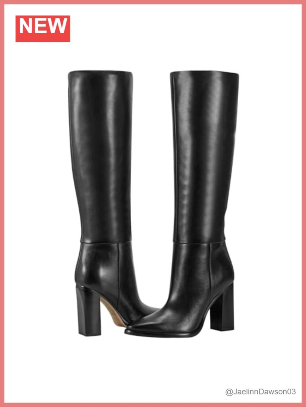 Women's Knee High Block Heel Leather Boots Pointed Toe Zip